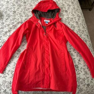 Red Columbia women's long valley rain trench